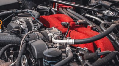black and red engine bay